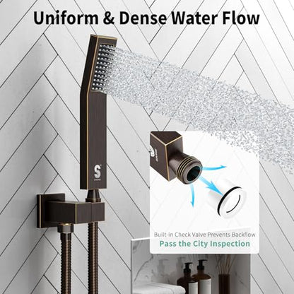 SR SUN RISE 12 Inch Oil Rubbed Bronze Shower System Brass Bathroom Luxury Rain Mixer Shower Combo Set Ceiling Mounted Rainfall Shower Head System Faucet Trim Repair Kits with Rough-In Valve and Trim - color: Oil Rubbed Bronze, style: 12 inch