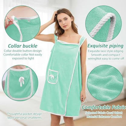 Unisex Bath Towel, Wearable After Bath Towel Set, Wearable Quick Dry Shower Gym Towel(53" x 31", Green) - color: Green, size: S(135X80CM)