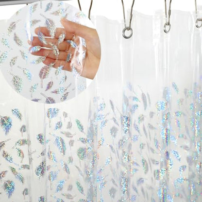 Holographic 3D EVA Shower Curtain Liner Glitter Feather, 72x72 Premium Clear Plastic Bathroom Shower Curtain with Rustproof Metal Grommets for Shower Stall, Bathtubs - color: Holographic Wings, size: 72"W x 72"L (Pack of 1)