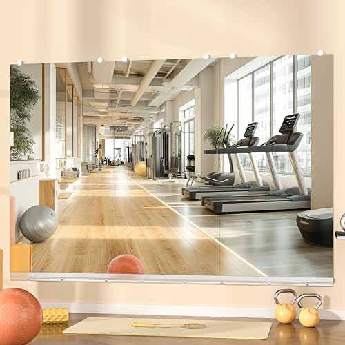 Hasipu Home Gym Mirror, 48"x24" Each, 3-Pack Frameless Wall Mounted Mirrors with Glass Clamps & 2 Aluminum Rail, Large Body Mirror for Home Gym, Yoga Studio, Bedroom, Silver Tempered Glass - size: 48"x24" - 3PCS