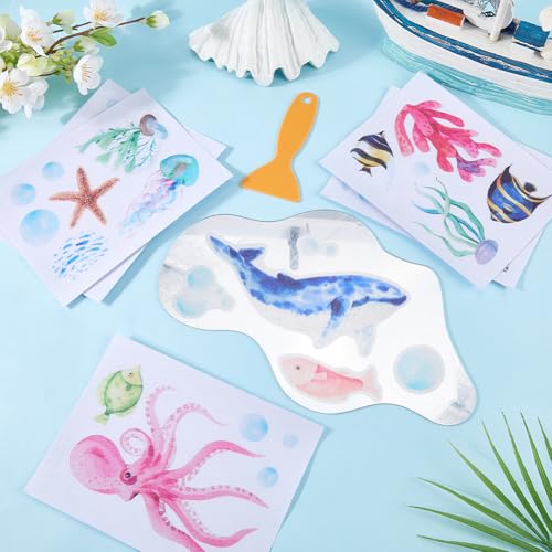 6 Pages Bath Tub Non Slip Stickers Ocean Non Slip Bathtub Stickers Bulk with Scraper Plastic Adhesive Ocean Animal Conch Slippery Floor Decal for Shower and Bath Tub Home Decorations Gift - style: Marine Animal 1