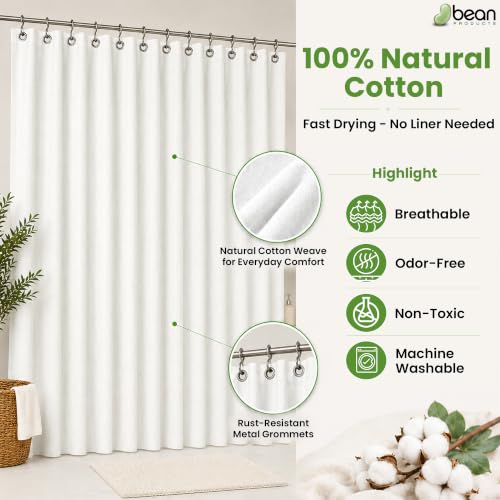 Bean Products White Cotton Bathtub Shower Curtain Liner- 70x74 - color: White, size: 70"W x 74"L (Pack of 1)