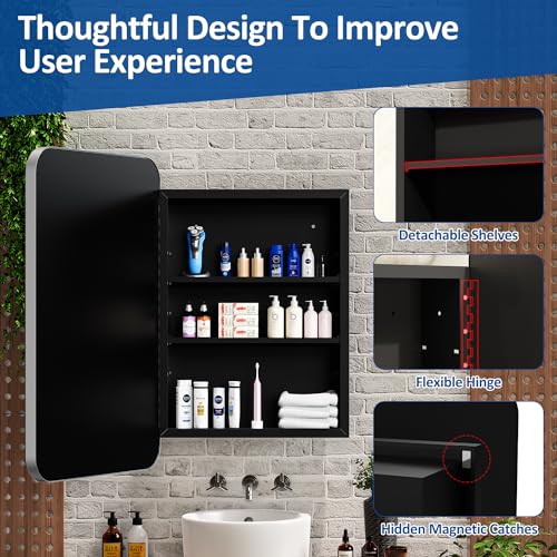 ACEMIRO 24x30 Inch Bathroom Medicine Cabinet with Mirror Metal Framed Recessed or Wall Mounted Mirror Medicine Cabinets for Bathroom Brushed Silver