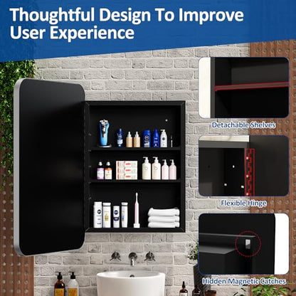 ACEMIRO 24x30 Inch Bathroom Medicine Cabinet with Mirror Metal Framed Recessed or Wall Mounted Mirror Medicine Cabinets for Bathroom Brushed Silver
