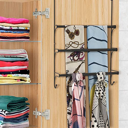 Auledio Adjustable Over the Door Triple Towel Rack with Hooks,Black - color: Black