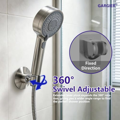 Metal Handheld Shower Head Holder, Brushed Steel | Adhesive Wall Mount, Adjustable, For Standard Shower Hose, Shower Wand Holder for Bathroom RV, Anti-rust 304 Stainless Steel - color: Brushed Nickel