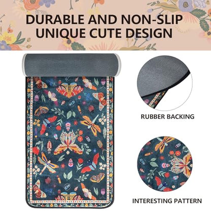 BBSET Boho Gothic Moth Bath Rug Runner 47 * 16inch Butterfly Plant Floral Bathroom Mat Non Slip Absorbent Cute Leaves Bathroom Mats (Butterfly) - color: Butterfly