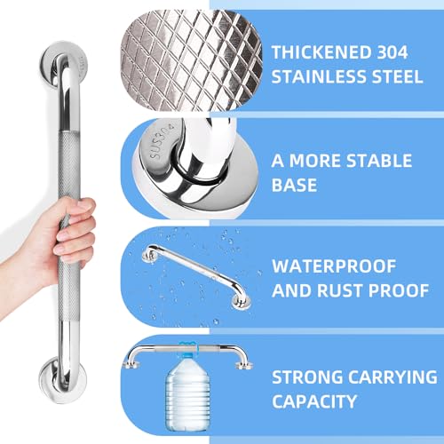 Stainless Steel Shower Grab Bar Bathroom Handle 2Pack | 304 Stainless Steel Grab Bar Available in 16 Inch Sizes for Shower and Bathtub Installation - size: 1 Diameter; 16Inch length