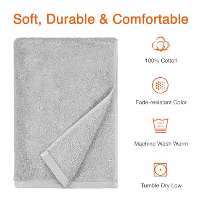 Amazon Basics 2 Piece Quick-Dry Oversize Bath Towel, 100% Cotton, 54" x 30", Platinum - color: Platinum, size: 2 Piece, style: Bath Towel (Pack of 2)