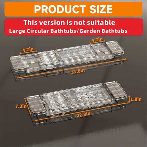 Luxury Tub Tray for Bathtub Expandable,Clear Bath Shelf Over Tub and Acrylic Bathtub Tray,Plastic Bath Board & Table,Bath Caddy Tray & Accessories for Mothers,Mom and Women Relaxing Spa Gifts - size: M - (22.3 to 31.8 in）