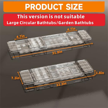 Luxury Tub Tray for Bathtub Expandable,Clear Bath Shelf Over Tub and Acrylic Bathtub Tray,Plastic Bath Board & Table,Bath Caddy Tray & Accessories for Mothers,Mom and Women Relaxing Spa Gifts - size: M - (22.3 to 31.8 in）