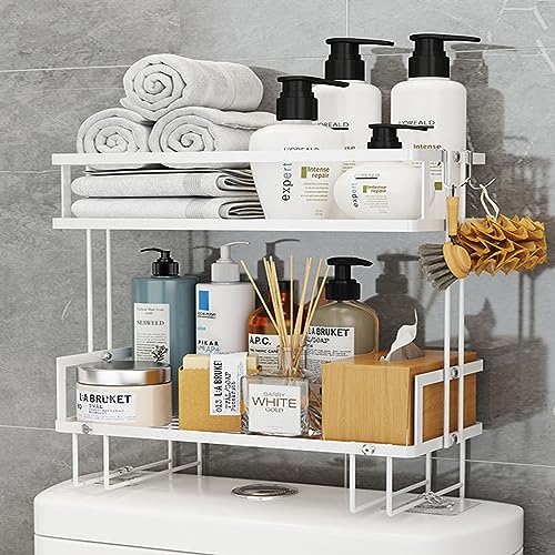 Over Toilet Storage Shelf, 2-Tier Over-The-Toilet Storage No Drilling Space Saver, Multifunctional Toilet Rack Over The Toilet Ladder Shelf,White - color: White