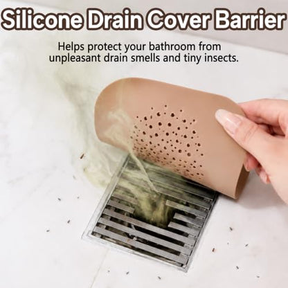 2Pack Square Shower Drain Hair Catcher for Bathtub and Shower | Khaki thick silicone, cartoon animal design, reusable hair stopper for floor drains, kitchen laundry room utility use - color: Khaki