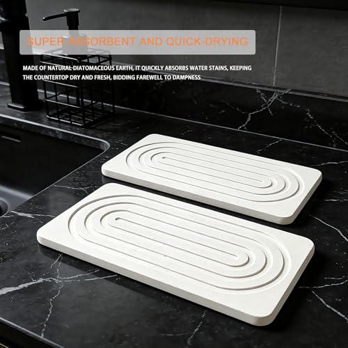 2Pack Water Absorbing Stone Tray,Instant Dry Sink Tray Quick Drying Diatomite Bathroom Tray Countertop, Stone Drying Mat for Kitchen Counter Coasters, Soap Dish Holder(8.3"x 4")