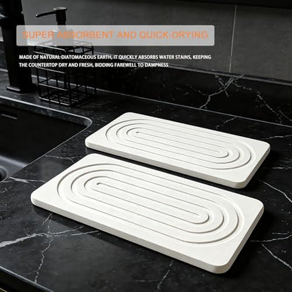 2Pack Water Absorbing Stone Tray,Instant Dry Sink Tray Quick Drying Diatomite Bathroom Tray Countertop, Stone Drying Mat for Kitchen Counter Coasters, Soap Dish Holder(8.3"x 4")