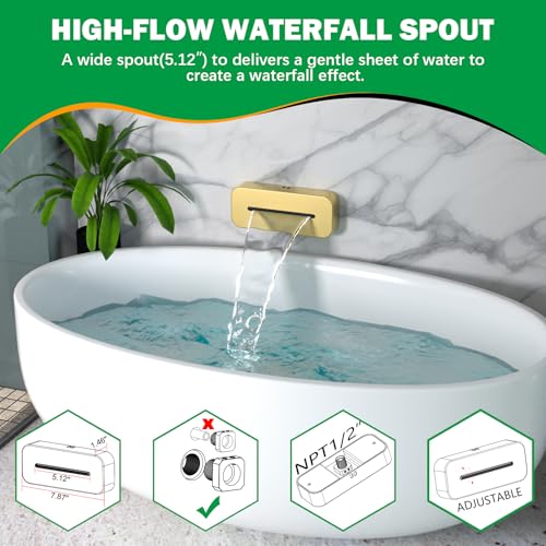 HOMEDEC 14x20inch and 6inch Shower System with Bathtub Spout, 5 Way Valve and 6 Body Jets, Rainfall Shower Head with Handheld Combo, Brushed Gold - color: Brushed Gold, style: 5-Way + 1x 6" Top + Spout