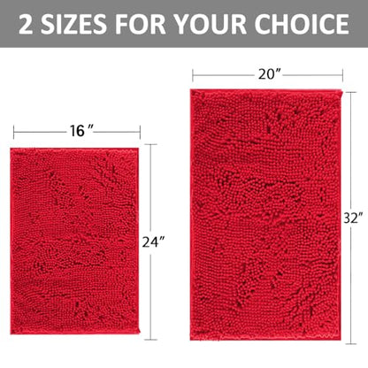 RUN HELIX Bathroom Rugs, Chenille Bath Mat, Non-Slip, Machine Washable Bath Rugs - Ultra Soft Bath Mats, Dries Quickly, Bathroom Rug Set of 2 Red Batroom Mats Set-32x20+24x16 Inch Christmas Rug - color: Red