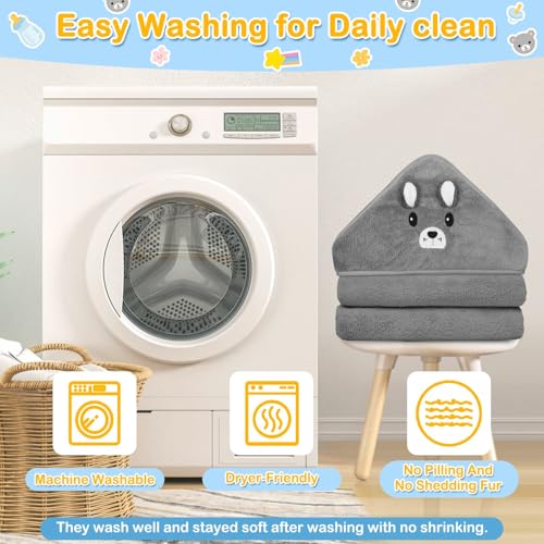 4PCS Hooded Baby Towels Set, 32x32in Baby Towels for Essentials (Gray Bear) | 1 Baby Towel & 3 Baby Washcloths Set, Cute Animal Hooded Towel, Ultra Absorbent & Soft, Cute Infant Essentials for Boy & Girl - color: Gray Bear-4pcs