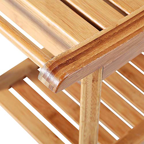 New Ridge Home Goods Natural Bamboo Corner Shower Bench Seat With Storage Shelf,