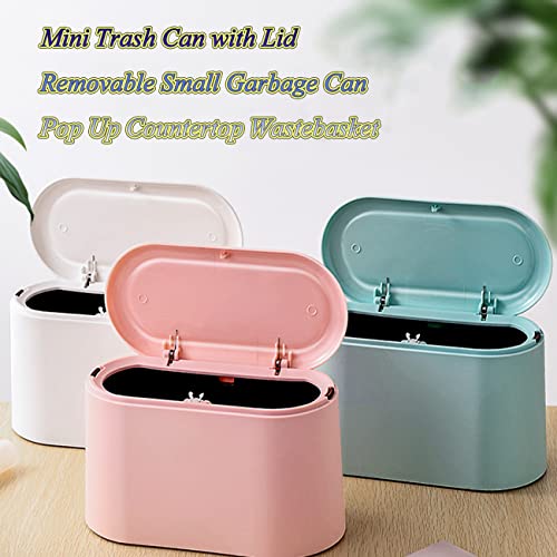 LTWQLing Mini Trash Can with Lid - Removable Small Garbage Can, Tiny Plastic Trash Bin, Pop Up Countertop Wastebasket, Counter Garbage Lint Bin for Bathroom,Office,Kitchen,Desk,Coffee Table(Pink) - color: Pink