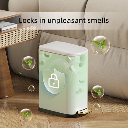 KSSKSS 2.6 Gallon/10L Slim Stainless Steel Bathroom Trash Can with Soft Close Lid, for Narrow Spaces,Bathroom, Bedroom (White) - color: White
