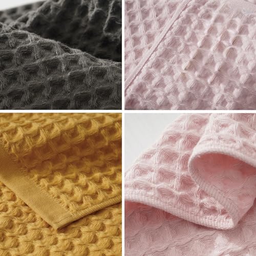 SK Studio 6 Piece Yellow Bath Towels Set Cotton Waffle Bathroom Towels | 2 Bath Towels, 2 Hand Towels, 2 Washcloths Quick Dry for College Dorm, Spa - color: Yellow