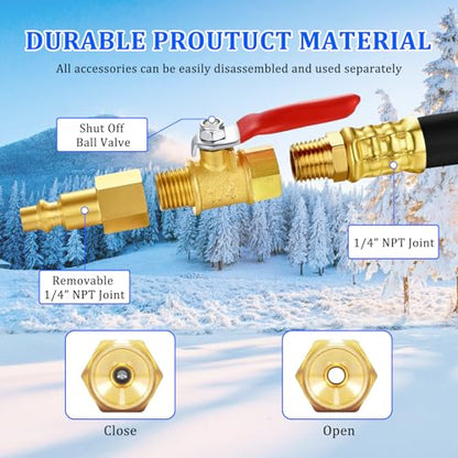 RV Winterizing Blowout Adapter Kit with Valve for Sprinkler Camper | Air comp quick connect plug,3/4" garden hose faucet,antifreeze for motorhomes/boats/travel trailers, brass,lead-free,18"
