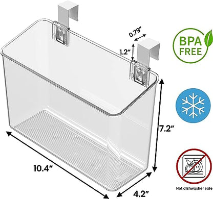 2 Pack Plastic Over Cabinet Door Organizer with Removable Hooks, Clear Hanging Baskets for Organizing Hanging Holder for Kitchen, Bathroom-Hang Outside or Inside Door-L - style: L