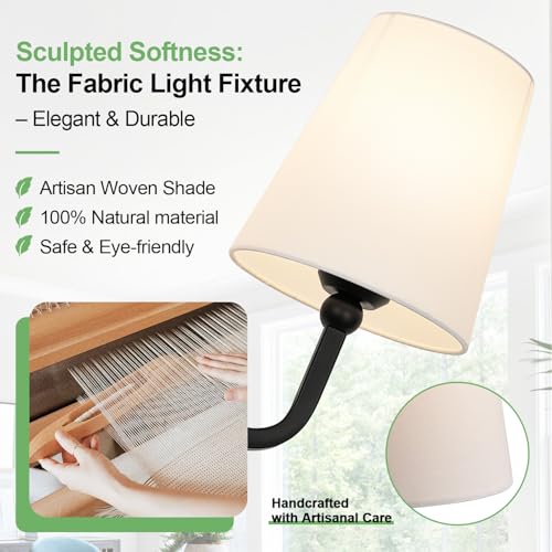 MOKATNG Bathroom Light Fixtures, 3-Light Matte Black Vanity Lights, Bathroom Lighting Fixtures Over Mirror with Flared White Fabric Shade, Modern Wall Sconces for Living Room Hallway - color: Matte Black & White Shade