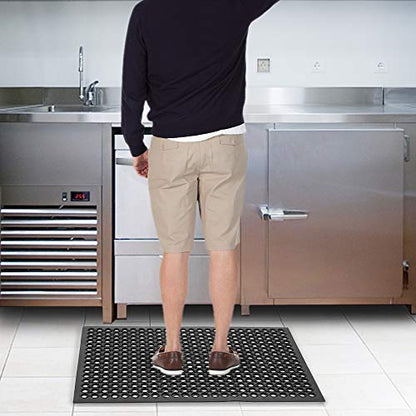 ROVSUN Rubber Floor Mat with Holes, 24''x 36'' Anti-Fatigue/Non-Slip Drainage Mat, for Industrial Kitchen Restaurant Bar Bathroom, Indoor/Outdoor Cushion - size: 36"L x 24"W x 0.3"Th
