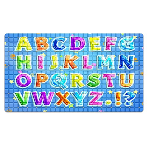 FCZ Bath Tub Mat Non Slip Shower Mat Educational Colorful Alphabet Table 26.8x15 inches Rectangular PVC Mat with Suction Cups Drain Holes Machine Washable - color: Educational Colorful Alphabet Table