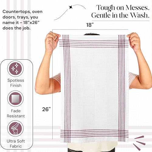Burgundy and White Waffle Kitchen Towels 3 Pack, 100% Cotton, 16x26 Inch, Absorbent, Quick Dry, Durable Dishcloths for Wiping, Cleaning, Machine Washable, Kitchen, and Cooking Use - color: Burgundy Wine, White, style: 3 Pack