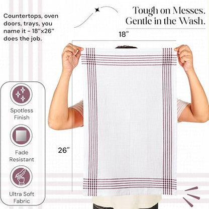 Burgundy and White Waffle Kitchen Towels 3 Pack, 100% Cotton, 16x26 Inch, Absorbent, Quick Dry, Durable Dishcloths for Wiping, Cleaning, Machine Washable, Kitchen, and Cooking Use - color: Burgundy Wine, White, style: 3 Pack