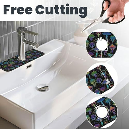 Cool Mushroom Mushrooms Kitchen Sink Splash Guard Faucet Mat Super Absorbent Fast Drying Mat Sink Gadgets-Fast Drying Pad Sink Mat For Kitchen Bathroom (15" X 5.5" ) - color: Cool Mushroom