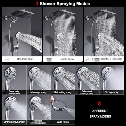 14 Inch Rain Shower Head and Handheld Spray Combo Set, Tool-Free Easy Installation Bathroom Shower System, High Pressure Multi-Function Showerhead with Multiple Spray Modes for Home Use - style: Classic