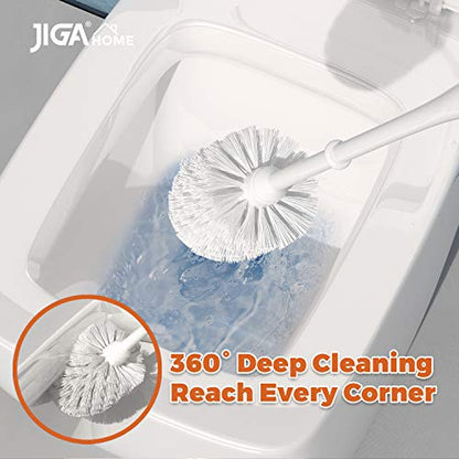 JIGA 3 Pack Toilet Brush and Holder Set, Toilet Bowl Brush with Caddy Bathroom Stiff Bristles Toilet Scrub Brush, White