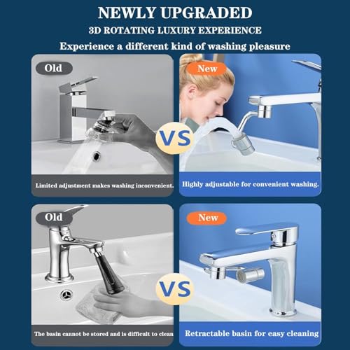 2026 Upgraded Universal Sink Faucet 1080° Rotating Faucet Extender with Upward Facial Mist, U Shaped Faucet Extender, 360° Faucet Aerator for Bathroom Kitchen, 4 Water Modes Adjustable (Silver) - color: Silver