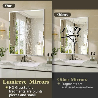 Frameless Bathroom Mirror, 48" x 36" Beveled Wall Mirror | 5mm HD glass, 20mm beveled edge, frameless, anti-rust, shatterproof, french cleat, horizontally or vertically - size: 48"L x 36"W