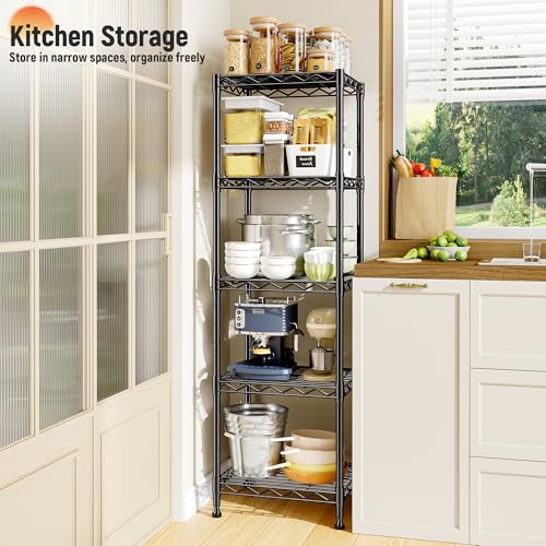 DurayLoly 15.8"W 5-Tier Narrow Wire Shelving, Adjustable shelf, for Kitchen | Slim 15.8"Wx11.8"Dx53"H, Leveling feet+anti-tip, Rustproof, 10-min tool-free assembly, For kitchen, bath, laundry, pantry - size: 15.8"W x 11.8"D x 53"H