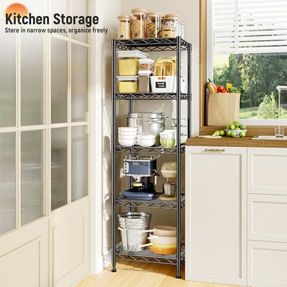 DurayLoly 15.8"W 5-Tier Narrow Wire Shelving, Adjustable shelf, for Kitchen | Slim 15.8"Wx11.8"Dx53"H, Leveling feet+anti-tip, Rustproof, 10-min tool-free assembly, For kitchen, bath, laundry, pantry - size: 15.8"W x 11.8"D x 53"H