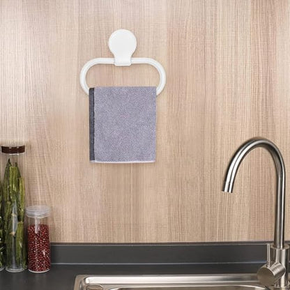 FOMIYES 2pcs Adhesive Hand Towel Ring Bathroom Towel Holder Wall Mounted Shelf White Easy Install Kitchen Hanger for Shower and Washcloth