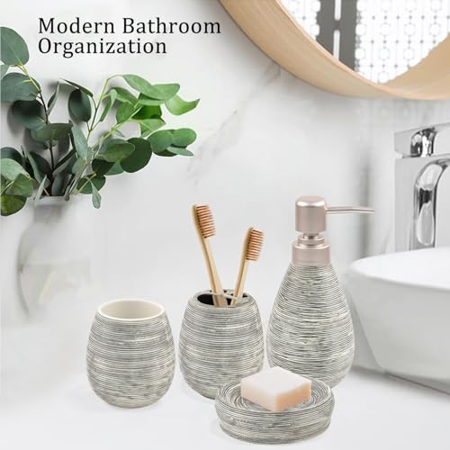 CERBIOR Bathroom Accessories Set,4 PCS Ceramic Bath Accessory,Grey | Includes Toothbrush Holder, Toothbrush Cup, Soap Dish for Decorative Countertop and Housewarming Gift - style: Grey