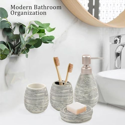 CERBIOR Bathroom Accessories Set,4 PCS Ceramic Bath Accessory,Grey | Includes Toothbrush Holder, Toothbrush Cup, Soap Dish for Decorative Countertop and Housewarming Gift - style: Grey