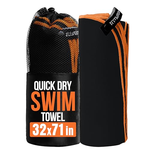 illusion Extra Large Microfibre Swimming Towel (71''L x 32''W)–Compact, Lightweight & Quick Dry Towel-Perfect for Travel, Gym, and Swim Towels Ideal for Post-Workout Showers & After Swimming - color: Black - Orange, size: 71x32 in - Pack of 1