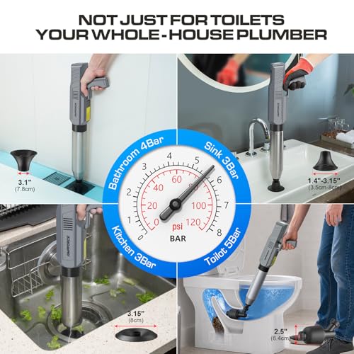 Electric Toilet Plunger, Heavy-Duty Clog Remover, Dark Gray | High-pressure air plunger for bathrooms. Powerful toilet drain unclogger. - color: Dark Gray