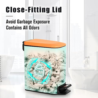 Cesun Small Bathroom Trash Can with Lid, 1.6 Gal, Soft Close, Matte Orange | Step pedal soft close, Slim 5.9in fits narrow spaces, Stainless steel, Anti-fingerprint, Removable inner bucket, Odor seal - color: Matt Orange