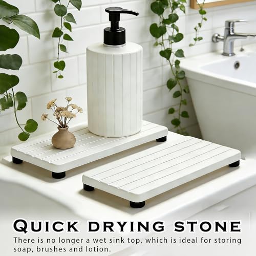 2PCS Stone Drying Tray, Water Absorbing Stone Tray for Sinks, Neat Diatomite Sink Trays, Fast Drying Kitchen Sponge Hand Soap Holder, Instant Dry Sink Coasters Used for Bathroom Counter -White - color: 2pcs White 5stripes