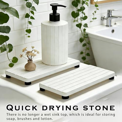 2PCS Stone Drying Tray, Water Absorbing Stone Tray for Sinks, Neat Diatomite Sink Trays, Fast Drying Kitchen Sponge Hand Soap Holder, Instant Dry Sink Coasters Used for Bathroom Counter -White - color: 2pcs White 5stripes