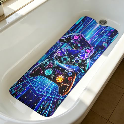 Game Bathtub Mat Non Slip with Drain Holes and Suction Cups Bath Mat 40x16 Inch Tub Mats Shower Mats for Kids - color: Game