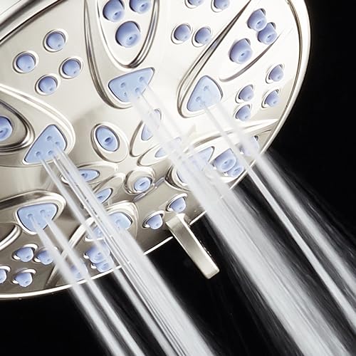 AquaDance Antimicrobial – Anti-Clog High-Pressure 6-Setting Shower Head with Microban Nozzle Protection from Growth of Mold, Mildew & Bacteria for Stronger Shower! 4" Sunset Blue - color: Satin Nickel / Sunset Blue Jets, style: 2.5 Gallons Per Minute